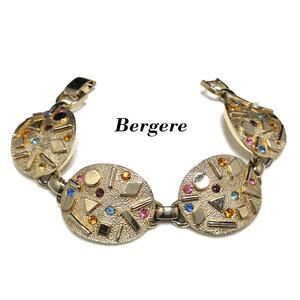 Bergere Multicolored Rhinestone Bracelet, Gold Plated, 1950s Vintage Jewelry